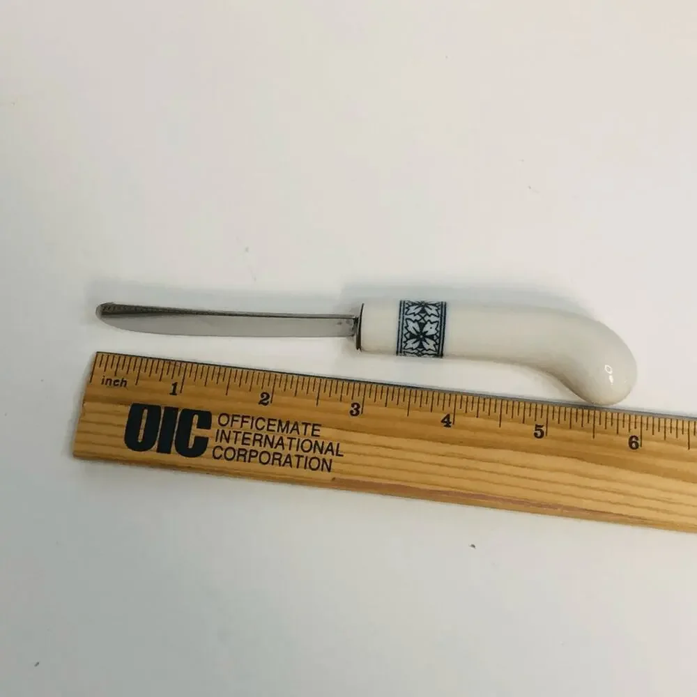 vtg 80s butter cheese‎ knife ceramic handle nordic blue snowflake replacement